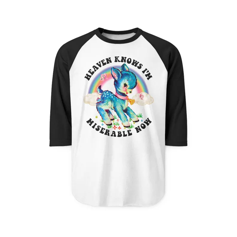 Cute Retro Heaven Knows I'm Miserable Now Baseball Shirt - Kitschy Vintage The Smiths Deer Raglan T-Shirt