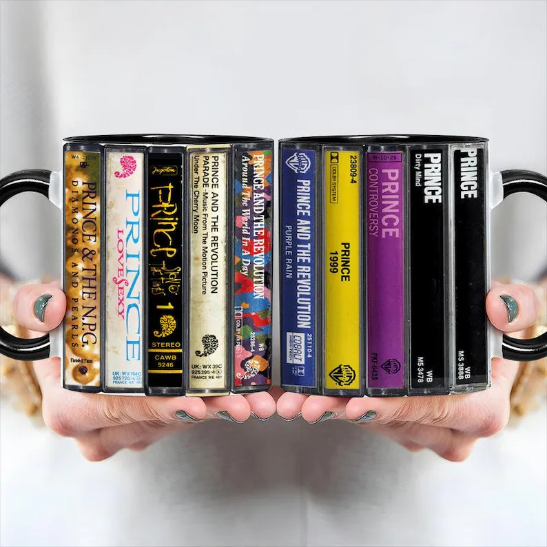 Prince Albums Cassette Collection Retro Accent Edge-to-Edge Printed Mug
