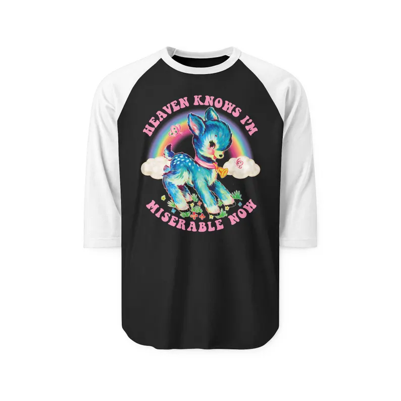 Cute Retro Heaven Knows I'm Miserable Now Baseball Shirt - Kitschy Vintage The Smiths Deer Raglan T-Shirt