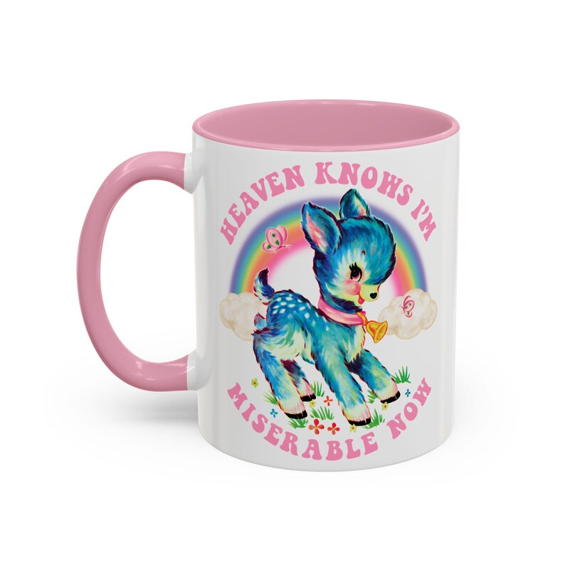 Cute Retro Heaven Knows I'm Miserable Now Mug - Vintage The Smiths Kitschy Deer Coffee Cup