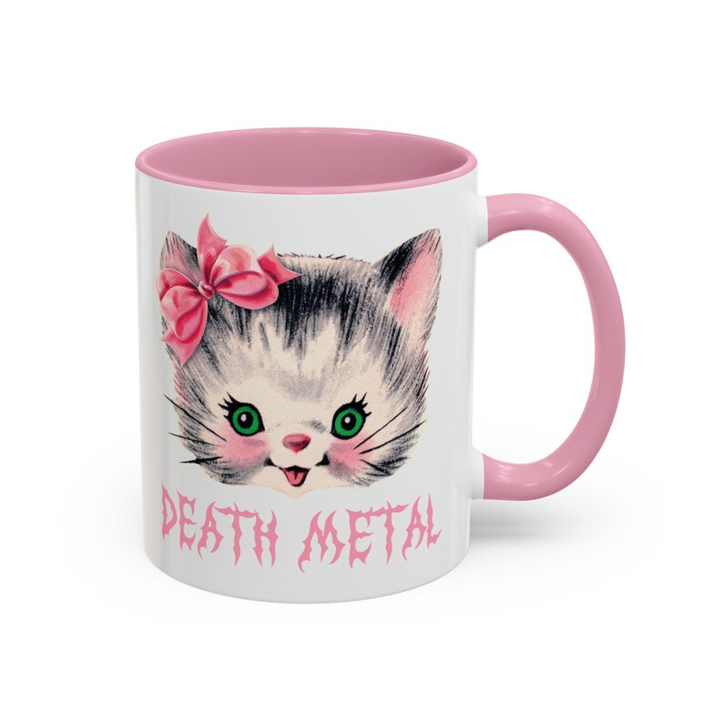 Cute Kitty Death Metal Mug - Vintage Kitschy Heavy Metal Cat Coffee Cup
