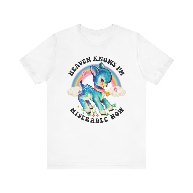 Cute Retro Heaven Knows I'm Miserable Now T-shirt - Vintage The Smiths Kitschy Deer Shirt