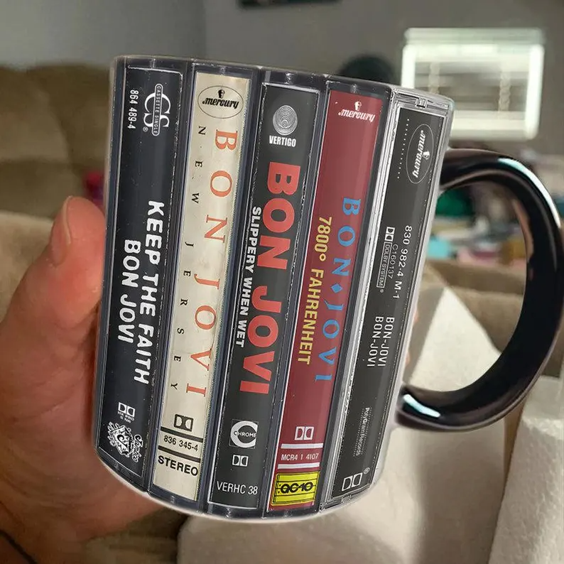 Bon Jovi Albums Cassette Collection Retro Accent Mug