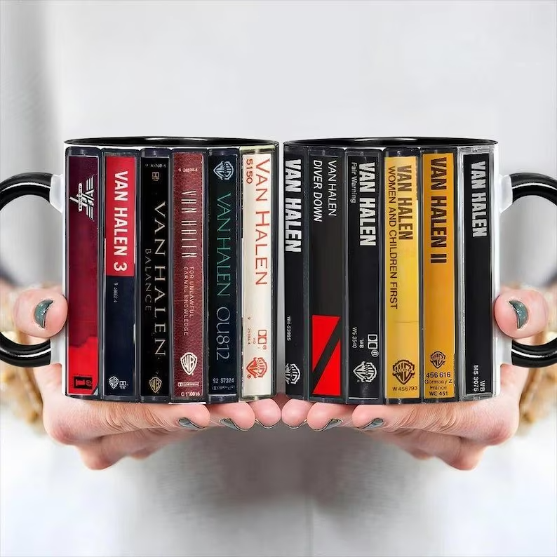 Van Halen Albums Cassette Collection Retro Accent Mug, Coffee Cup