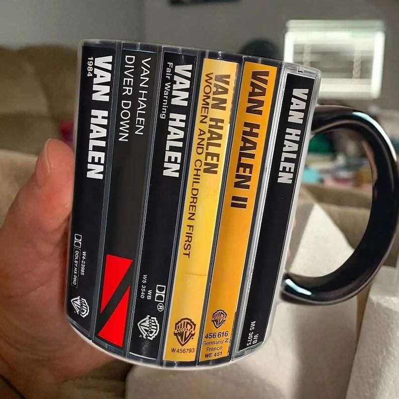 Van Halen Albums Cassette Collection Retro Accent Mug, Coffee Cup