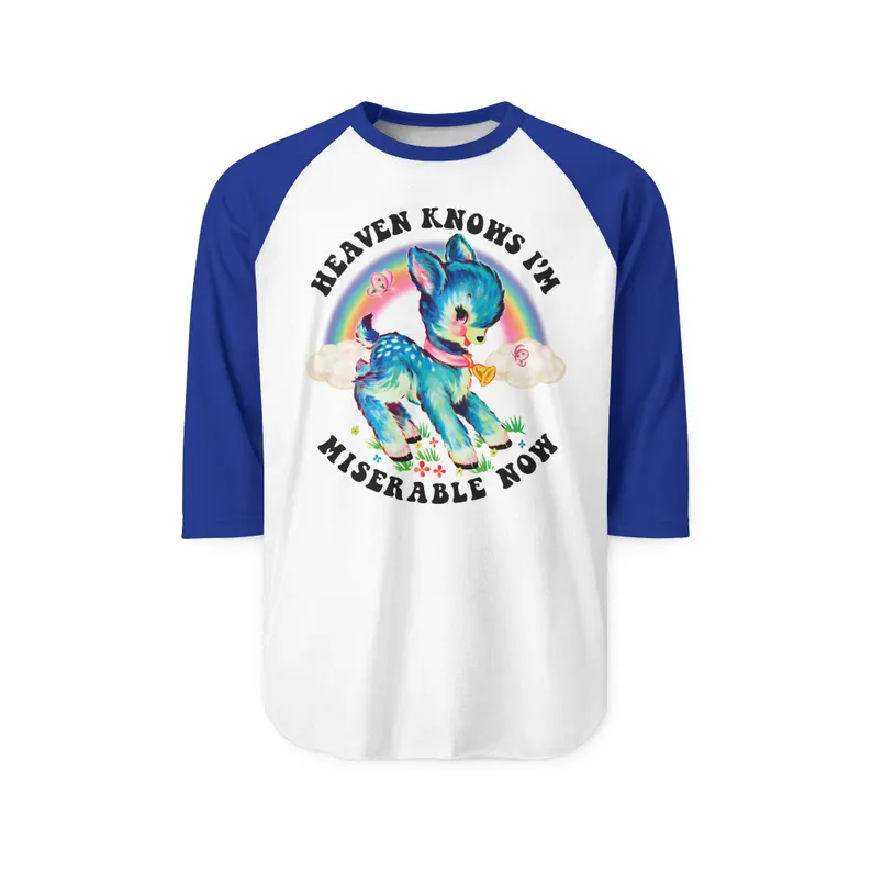 Cute Retro Heaven Knows I'm Miserable Now Baseball Shirt - Kitschy Vintage The Smiths Deer Raglan T-Shirt