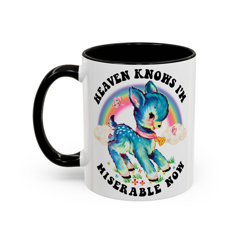 Cute Retro Help the Heaven Knows I'm Miserable Now Mug - Vintage The Smiths Kitschy Deer Coffee Cup