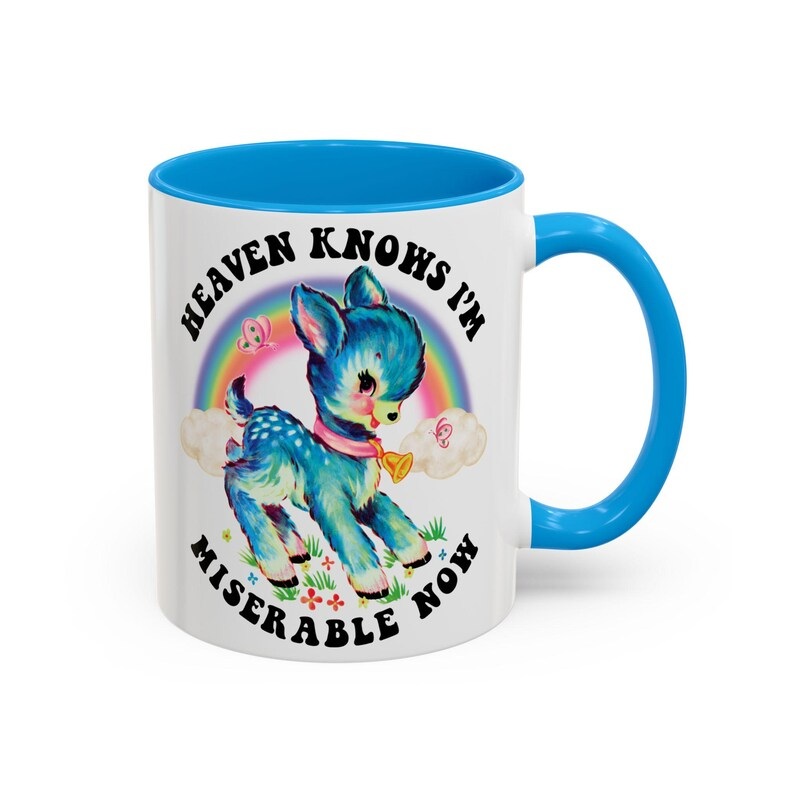 Cute Retro Help the Heaven Knows I'm Miserable Now Mug - Vintage The Smiths Kitschy Deer Coffee Cup