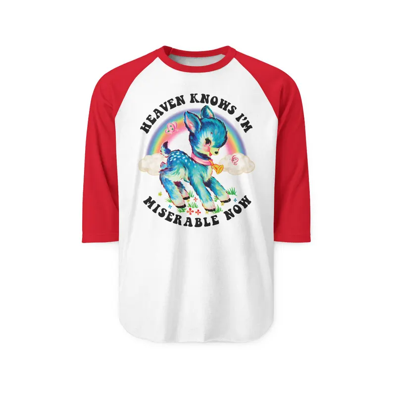 Cute Retro Heaven Knows I'm Miserable Now Baseball Shirt - Kitschy Vintage The Smiths Deer Raglan T-Shirt
