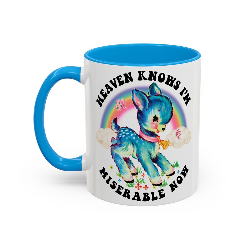 Cute Retro Help the Heaven Knows I'm Miserable Now Mug - Vintage The Smiths Kitschy Deer Coffee Cup