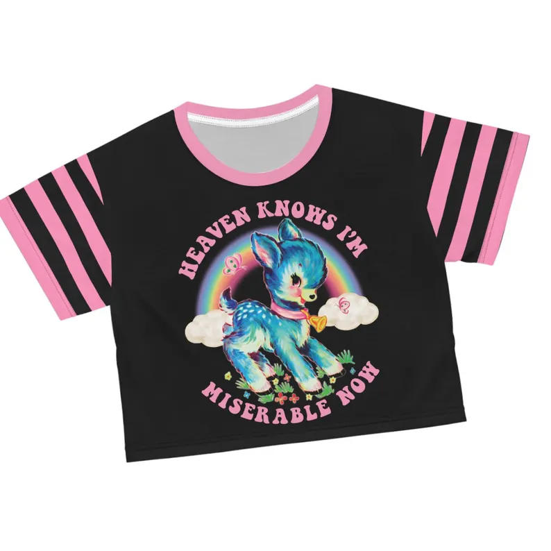 Cute Retro Heaven Knows I'm Miserable Now Cropped Striped T-Shirt - Vintage The Smiths Kitschy Deer Women's Shirt