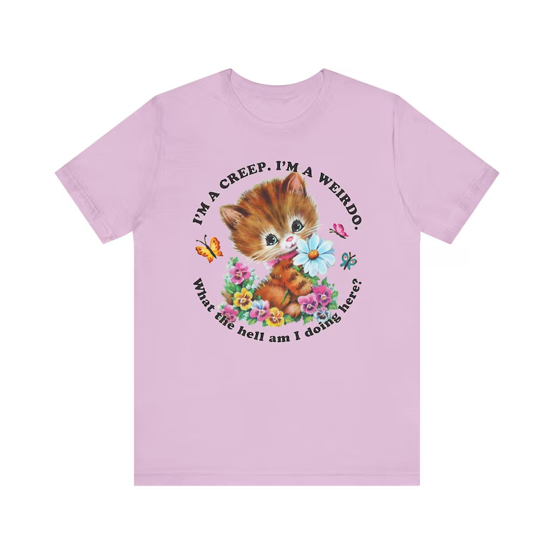 Cute Kitty I'm a Creep I'm a Weirdo T-shirt - Vintage Kitschy Cat Retro Radiohead Shirt